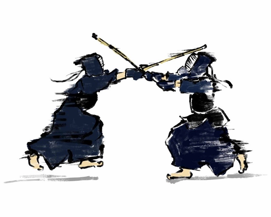 剣道の試合をしている絵