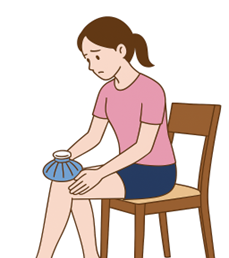 膝を冷やしている女性のイラスト